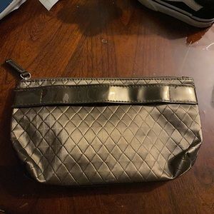 Dark Brown Cosmetic Bag With Quilted Appearance Medium Small Size Zip Closure